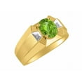 thumbnail image 3 of RYLOS Men's Rings Yellow Gold Plated Silver Rings Classic Designer  9X7MM Gemstone &  Diamond Ring Peridot August Birthstone Ring Size 10, 3 of 7