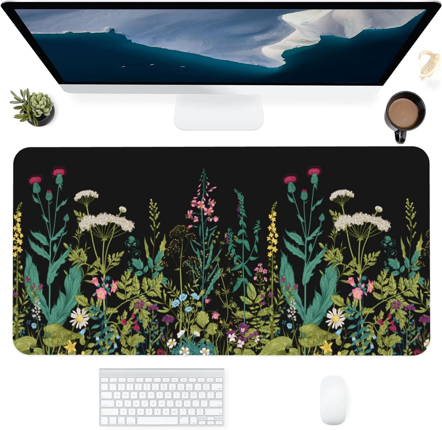 Extended Gaming Mouse Pad (35.5x16 in), Stable Rubber Base Large Mouse pad with Stitched Edges, Keyboard Mouse Mat Desk Pad for Work, Game, Office, Home \u2013 Weeds