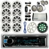 Kenwood KMRM315BT Bluetooth Marine Stereo Receiver Bundle Combo + 4X Kicker 6.5" Boat Coaxial Speaker + 2X Dual Wakeboards + 10" LED Subwoofer + White Grill + + 5-Channel Amp + Enrock 100ft. Wire