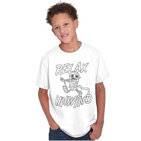Funny Halloween Mummy Relax Unwind Crewneck T Shirts Boy Girl Teen Brisco Brands S