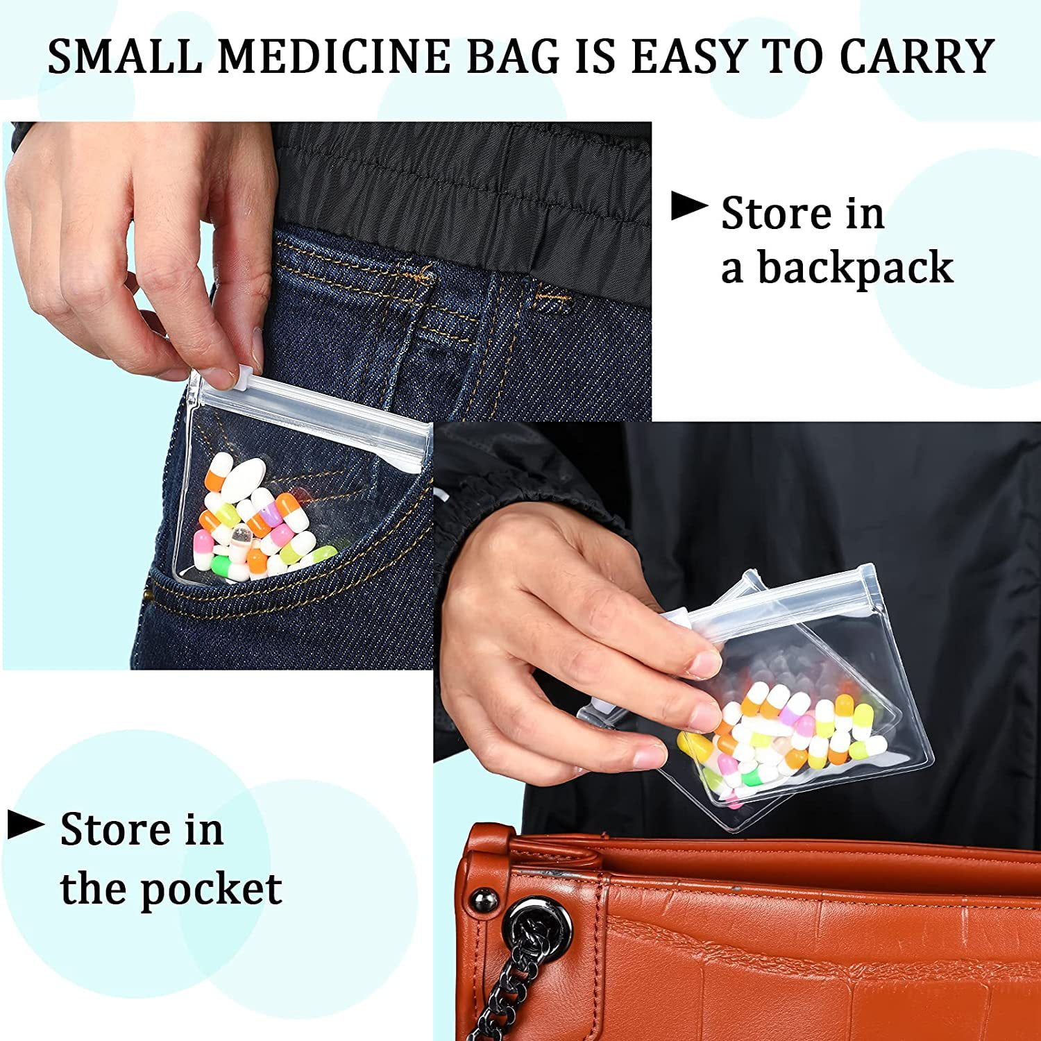 TRIANU Pill Pouch Bags 50Pcs Zippered Pill Pouch Set Reusable Clear Medicine Organizer Self Sealing Medicine Bag Travel Plastic Pill Bags with Slide Lock for Pills Small Items Storage