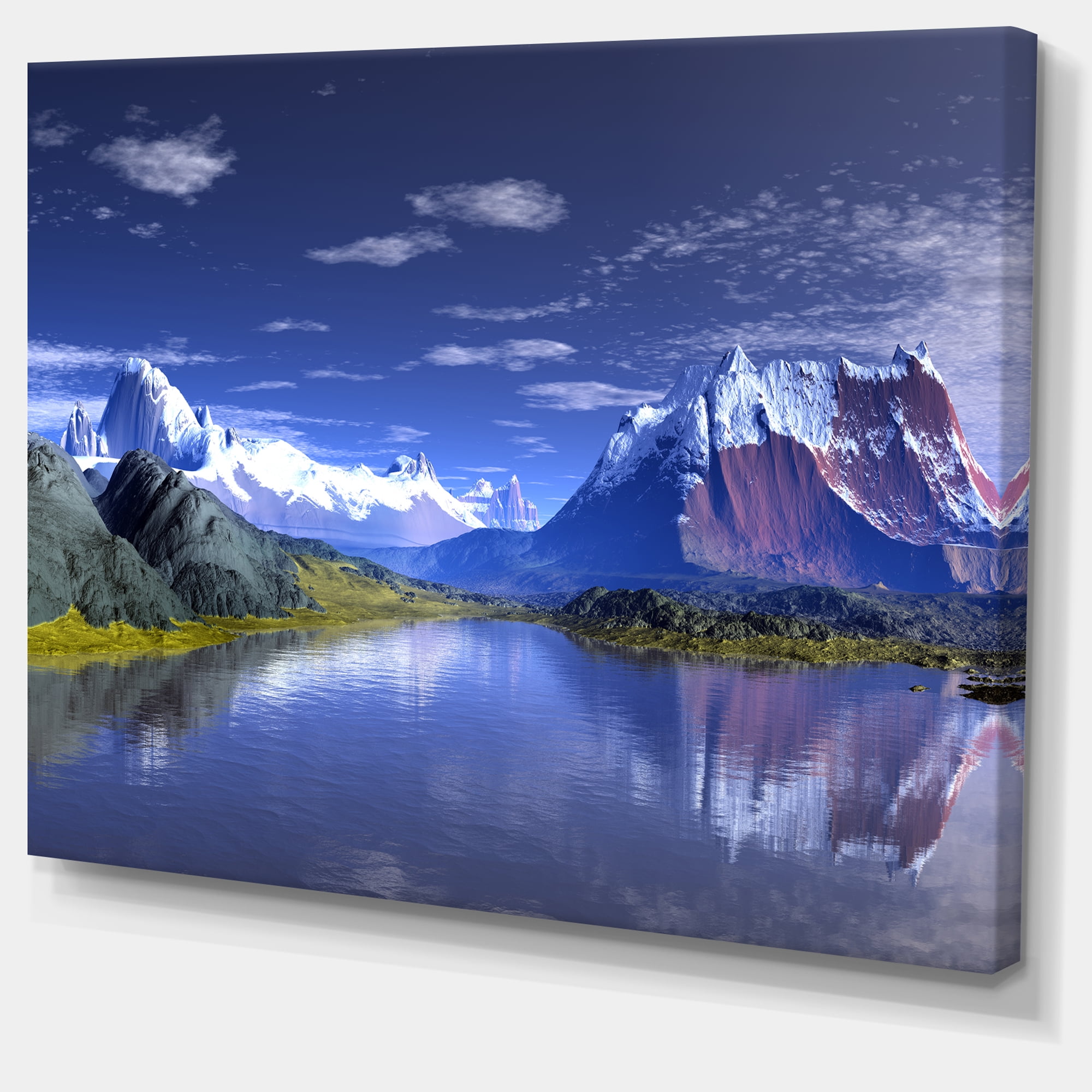 3D Rendered Mountains and Lake - Landscape Canvas Art Print | Walmart ...