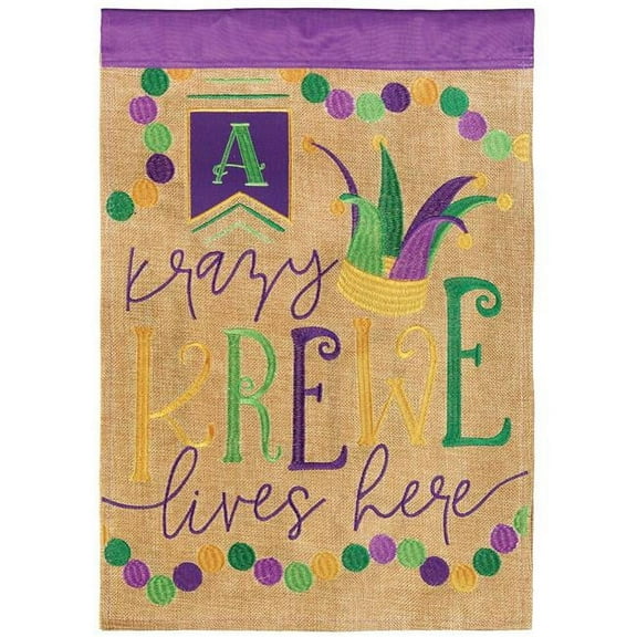 Magnolia Gardens M001668 30 x 44 in. A Krazy Krewe Lives Here Burlap Garden Flag - Large