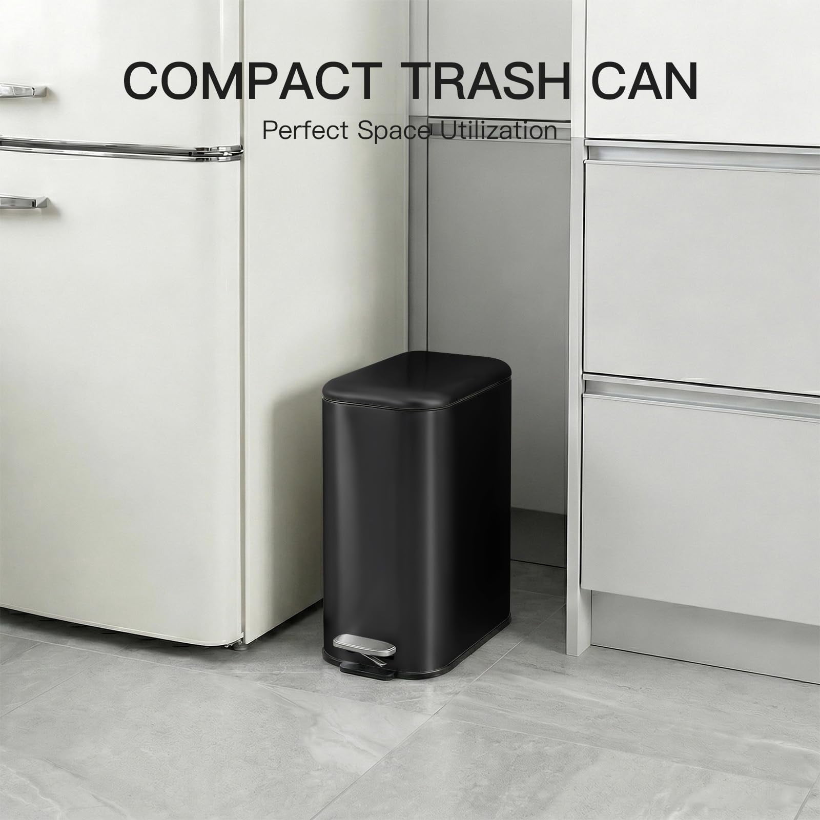 GARVEE 1.3 Gallon Bathroom Stainless Steel Garbage Can, Soft Close Lid, Black