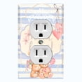 thumbnail image 1 of Metal Light Switch Wall Plate Outlet Cover (2 Teddy Bears With Love Heart Balloon Flower Blue Stripes - Single Duplex), 1 of 2