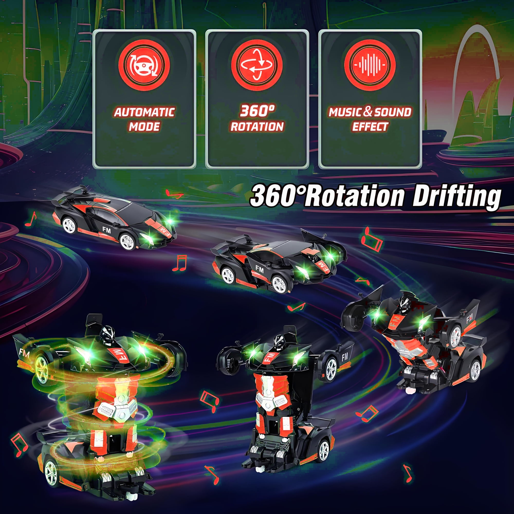 Remote Control Car, POPO RC Cars LED Light,One-Button Transforming, 360° Rotation Drifting, 1:18 RC Car Toy Gift for Kids,Red