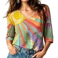 thumbnail image 2 of Dolkfu Boho Tops for Women Trendy V-Neck 3/4 Sleeve Yellow Pull-on Blouses & Tops Refreshing Patchwork Abstract Yellow,Xl, 2 of 5