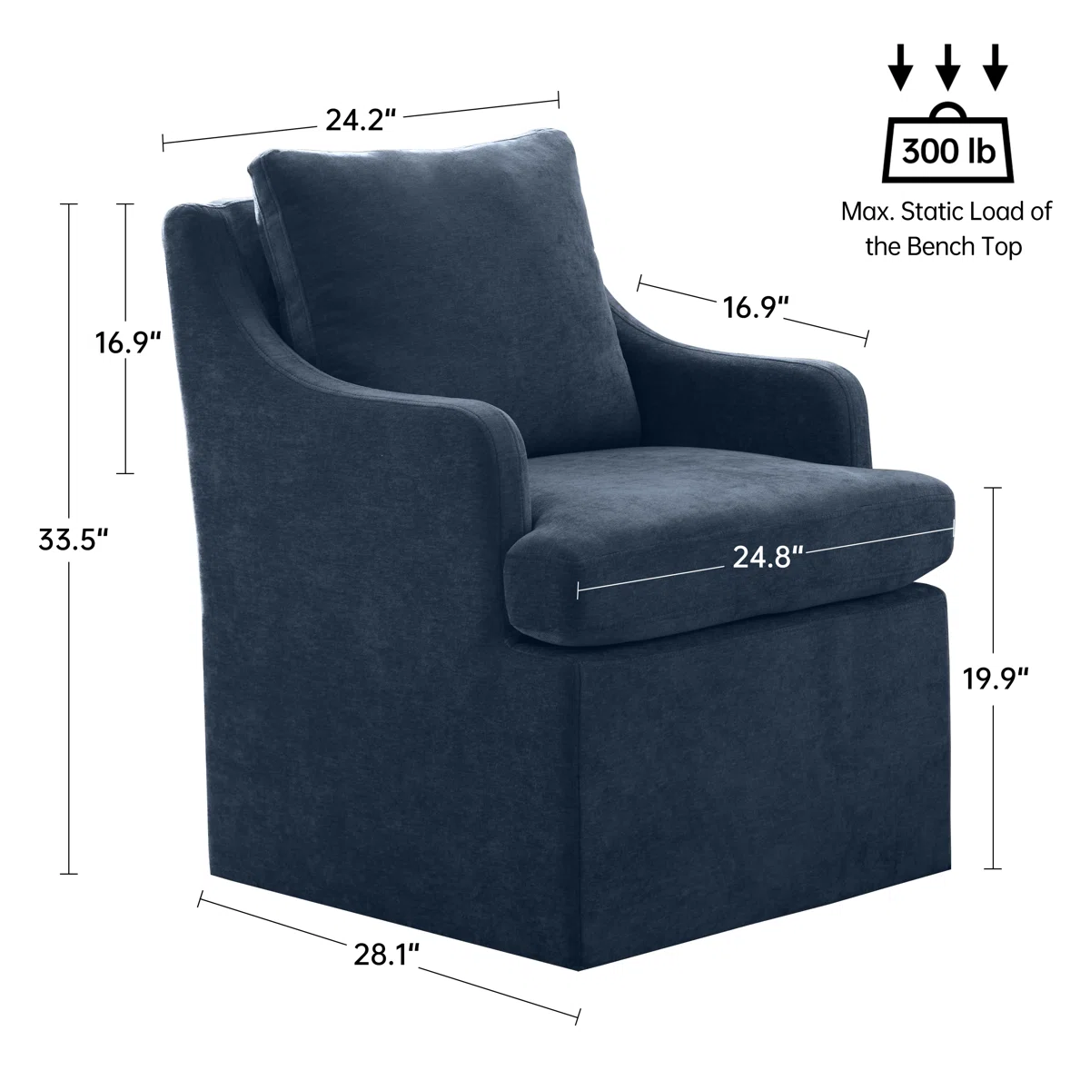 Vknow Furniture Set of 2 Upholstered Dining Chairs with Rolling Casters and Armrests for Kitchen and Dining Room,Blue