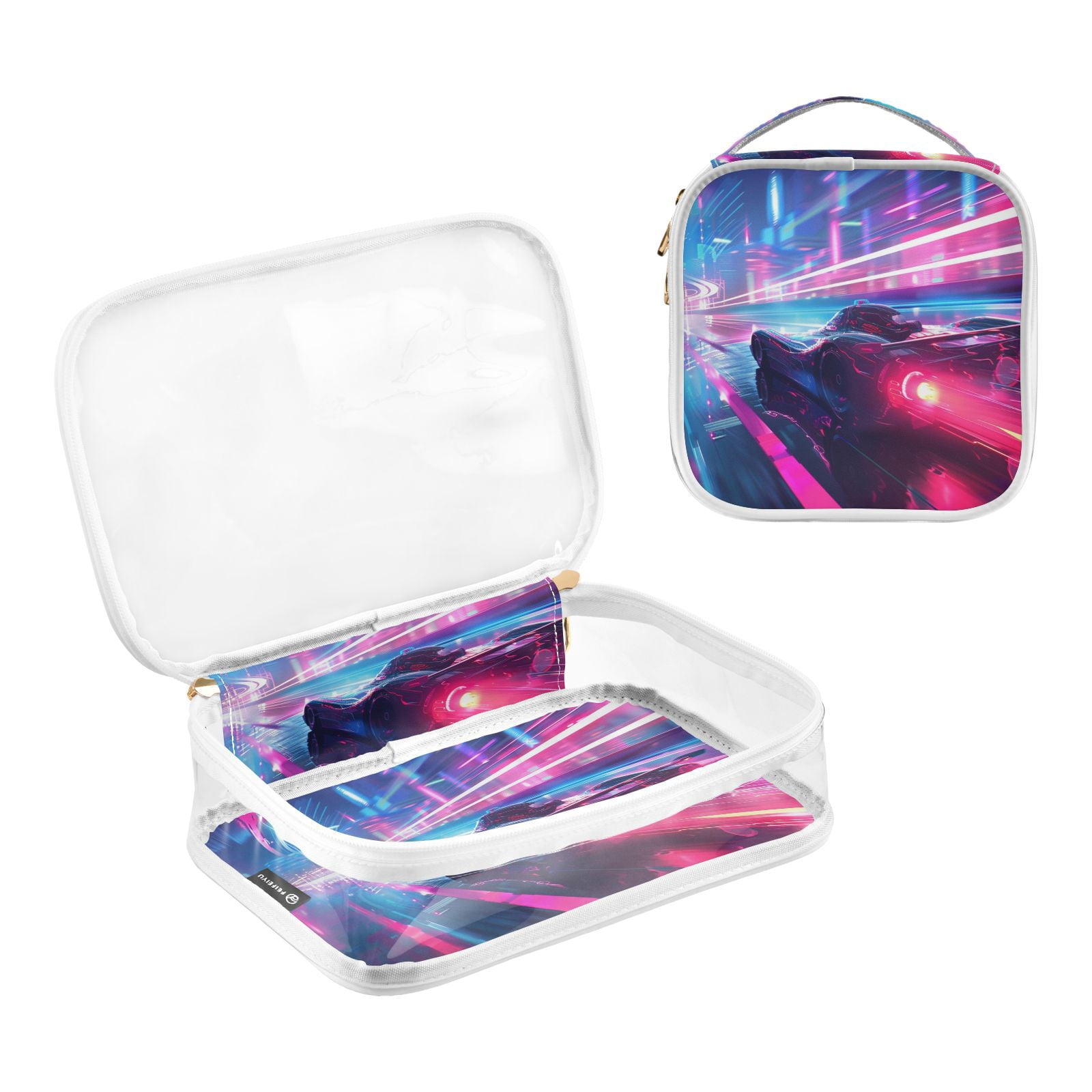 Clear Makeup Bags with Handle Large Opening 2 Pack Set Toiletry Bag Quart Size Bag, for Women Man Traveling Travel Essentials, Toiletries and Other. Neon Racing