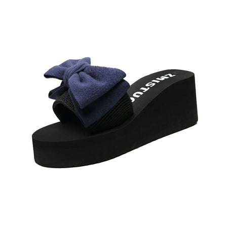 

HUPTTEW Women Bow Thick Foundation Slippers Summer Sandals Beach Shoes Flower Slippers