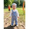 thumbnail image 4 of RUINIXCW Baby Boys 3Pcs Football Outfits Long Sleeve Romper with Overalls Pants Hat Set Newborn Clothes, 4 of 8