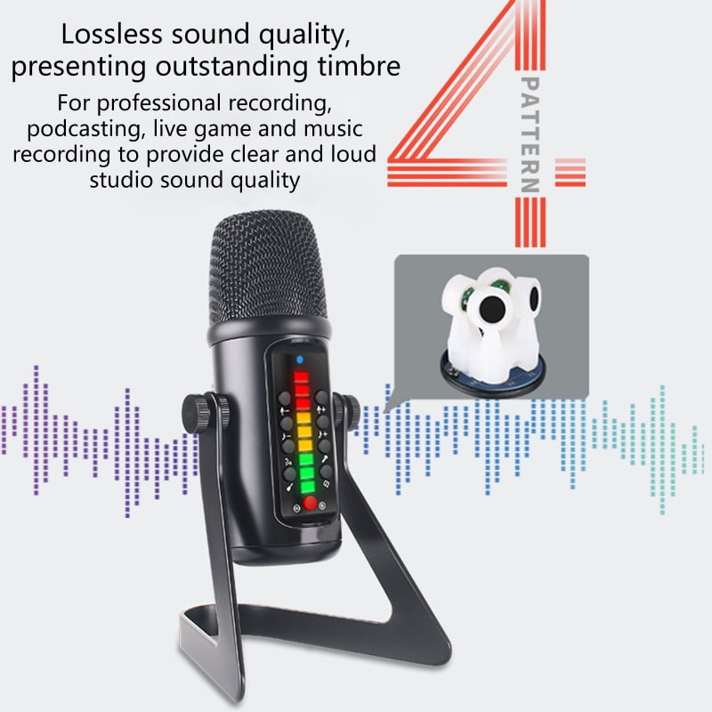 JY-U14 USB Condenser Mic Professional Gaming Capacitor Microphone Kit with Desktop Stnad Type-C Cable for Interview Chat