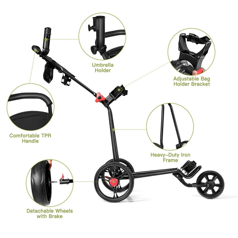 Foldable 3-Wheel Golf Push Cart Lightweight Push Pull Golf Cart Trolley  Sturdy