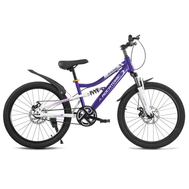 Rocatomic | Bicicleta Racing | Rodada 22 | Cuadro 12” | Doble Suspensión | Bicicleta De Montaña (Morado)