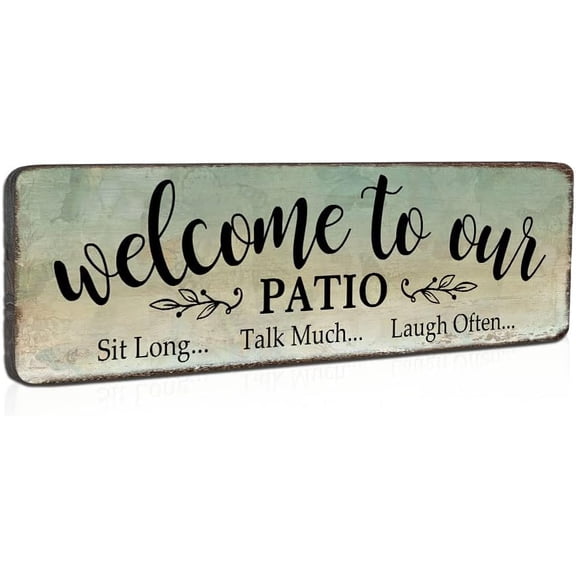 Cskhip Welcome To Our Patio Rustic Wood Signs Pantry Street Signs Vintage Wood Plaque Farmhouse Wall Art Wall Decor for Home Man Cave Door Porch Garden Party 4" x 16"