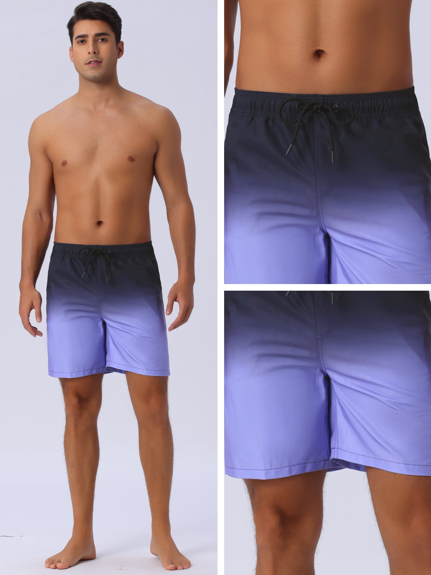 DARING DIVA Men's Gradient Color Drawstring Elastic Waist Lining Swimming Trunks 30 Purple