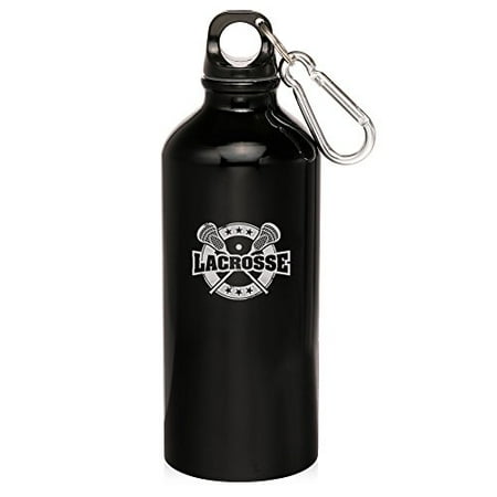 

20oz Aluminum Sports Water Bottle Caribiner Clip Lacrosse Vintage (Black)