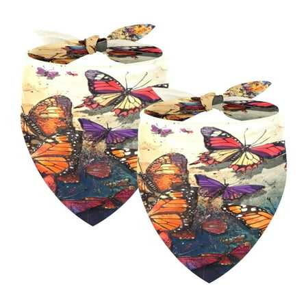 2 Pack Dog Bandana Girl Boy Pet Bibs Dog Scarf Kerchief Washable Bandanas Accessories for Small Medium Large Dogs Puppy Cat Butterfly Painting