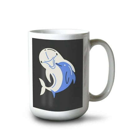 

15 fl oz Ceramic Mug Dolphin Animal Families Collection Contour Dishwasher & Microwave Safe
