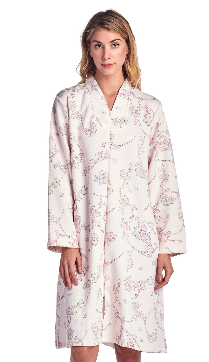Casual Nights Women's Floral Print Zipper Front Quilted Robe