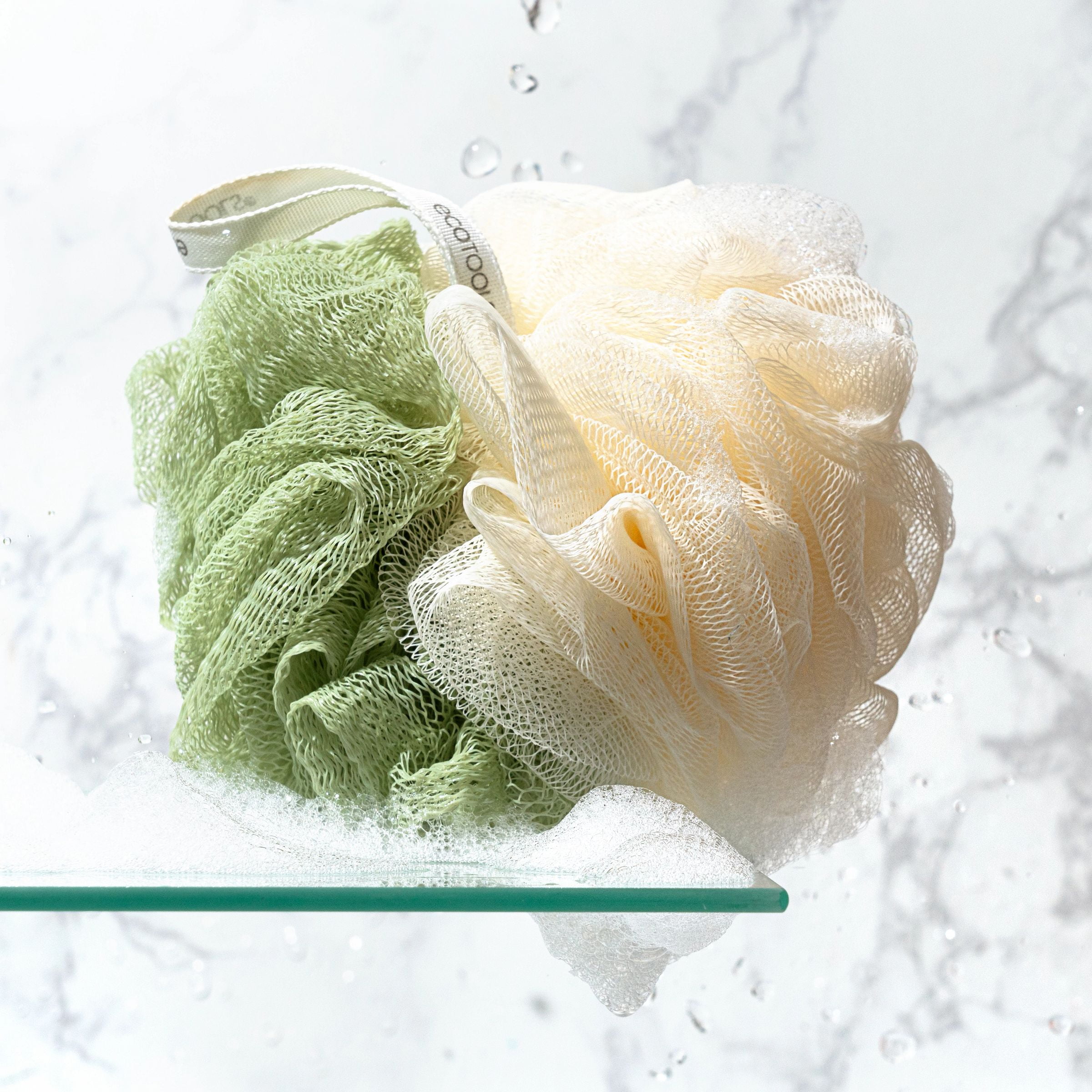 (3 pack) EcoTools 2-in-1 Bath Pouf for Whole-Body Cleansing, Green & Cream Loofah, for Adults 1 Count