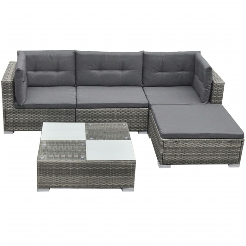 vidaXL 5 Piece Lounge Set with Cushions Rattan Gray