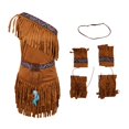 thumbnail image 2 of Sonducket Traje indio retro de gamuza con borlas étnicas para mujer Traje de nativo americano Disfraces de disfraces Caqui METRO, 2 of 6