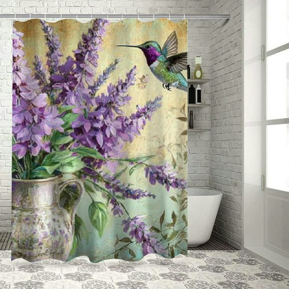Patifu Floral Hummingbird Bathroom Shower Curtain with Hooks 36"x72