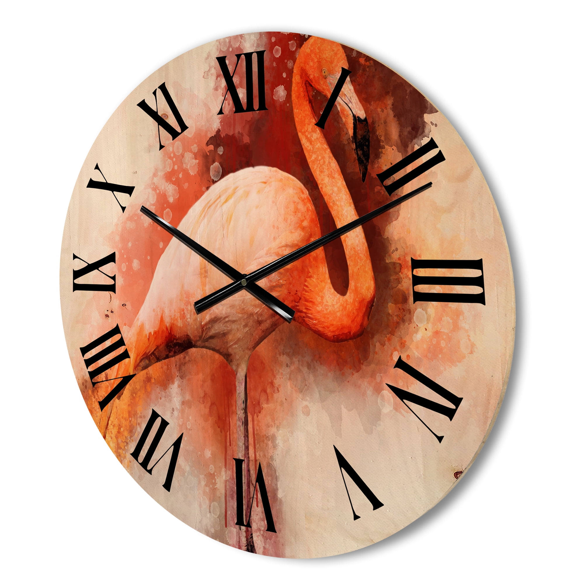 Designart 'Abstract Portrait of Pink Flamingo II' Farmhouse Wood Wall Clock