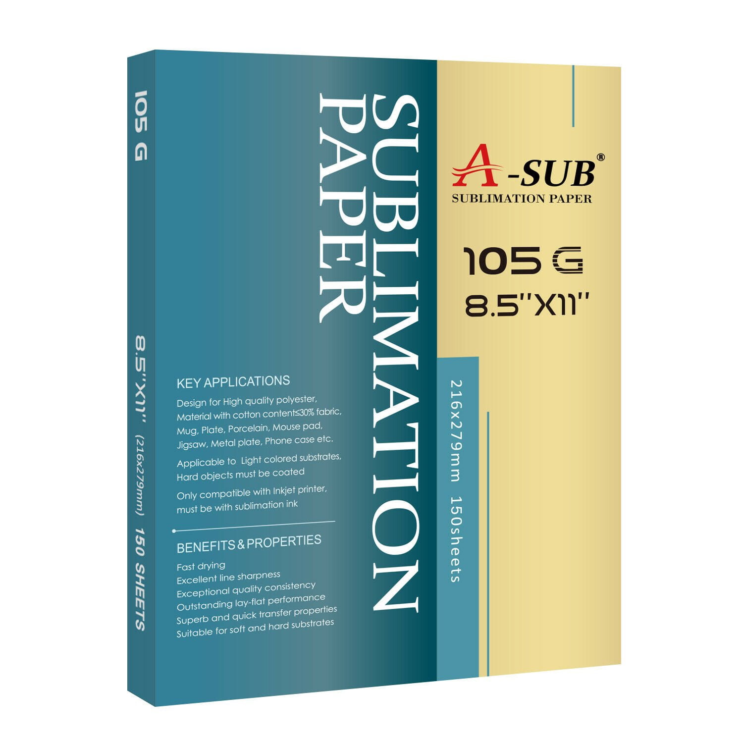 Bundle Kit 150 Sheets A-SUB Sublimation Paper 8.5x11 Inch 105gsm + A-SUB Sublimation Ink for Inkjet Printers ET-2803 4700 2800 4760 15000