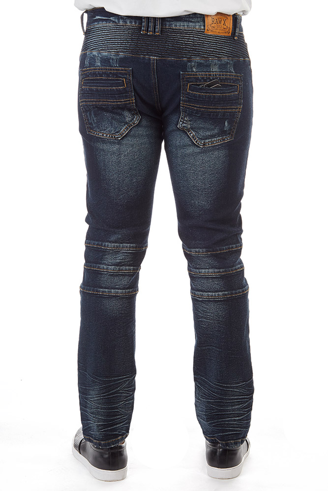 RAW X Men's Slim Fit Skinny Biker Jean, Comfy Flex Stretch Moto Wash Rip Distressed Denim Jeans Pants - image 2 of 3
