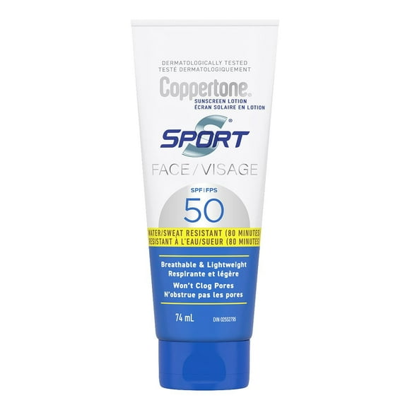 Coppertone Sport Face Sunscreen Lotion SPF 50, Lightweight, Water Resistant, 74mL