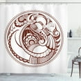 thumbnail image 1 of Peacock Shower Curtain, Style Folkloric Ornament Abstract Bird Motif in Dotted Circle, Fabric Bathroom Set with Hooks, 69W X 70L Inches, Redbrown White, by Ambesonne, 1 of 2
