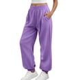 thumbnail image 4 of Sentuca Womens Sweatpants Jogger Solid Color Elastic Bottom Pants with Pockets Fashion Workout Baggy Trousers Purple S, 4 of 7