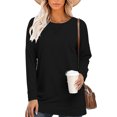 thumbnail image 1 of Fashnice Hauts pour Femmes T-Shirt Uni Col Rond Tee Ample Quotidien Chandail Noir m, 1 of 2