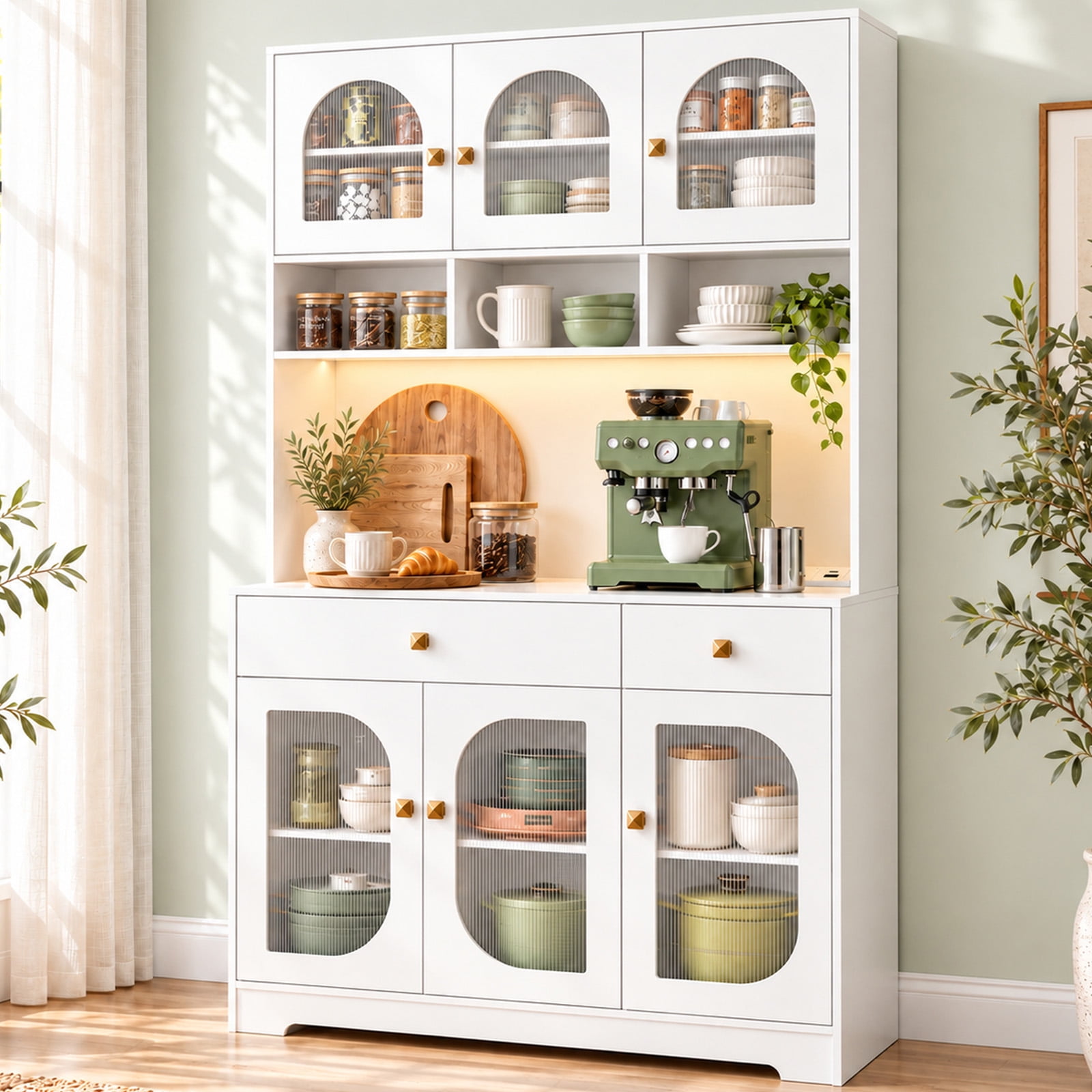 Furnibear Pantry Cabinet with LED Lighting and Charging Station  69  Tall Pantry Cabinet with Doors