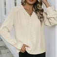 thumbnail image 6 of Pejock Women's V-Neck Lace Trim Long Sleeve Blouse, Lightweight Casual Fashion Top, Polyester Spandec Comfortable Shirt for Daily Wear, 6 of 9