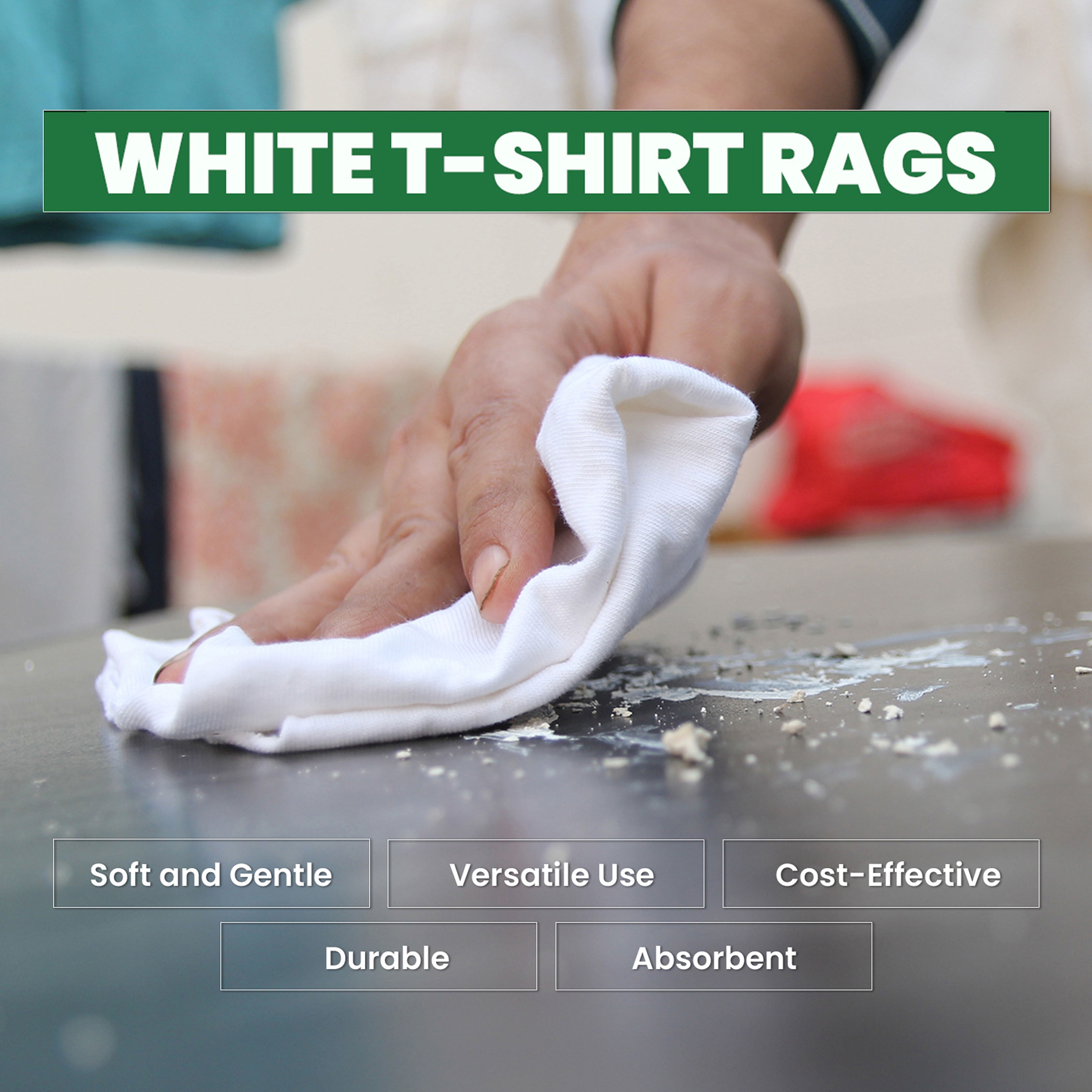 SupremePlus Knit T Shirt Rags for Cleaning 5 lbs Box of Rags Commercial Multipurpose Cotton Household Cleaning Cloths & Wipes, White, 45 Count