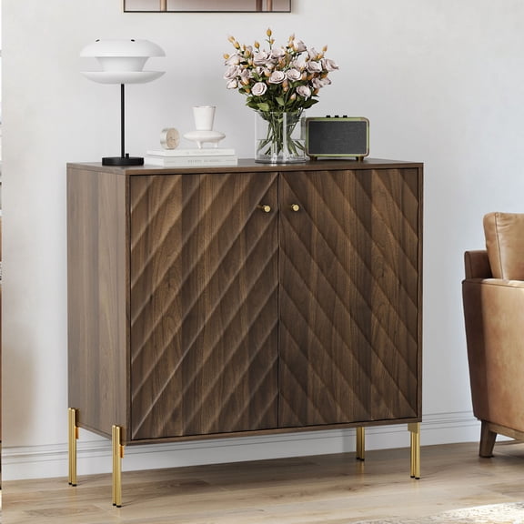 CQSXDA Contemporary Walnut Sideboard Buffet Storage Cabinet for Living Room, Dining Room and Hallway Organization
