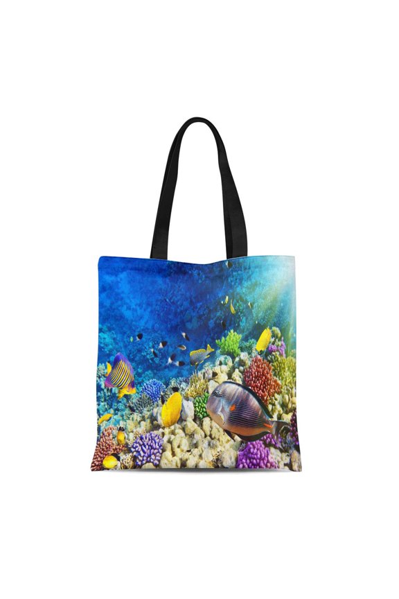 Canvas Bag Resuable Tote Grocery Shopping Bags Reef Coral and Fish in the Red Sea Egypt Aquarium World Under Underwater Ocean Tote Bag
