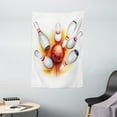 thumbnail image 1 of Bowling Party Tapestry, Red Ball with Spread Skittles Vibrant Display Abstract Vibrant Artwork, Wall Hanging for Bedroom Living Room Dorm Decor, 40W X 60L Inches, Red Orange White, by Ambesonne, 1 of 2