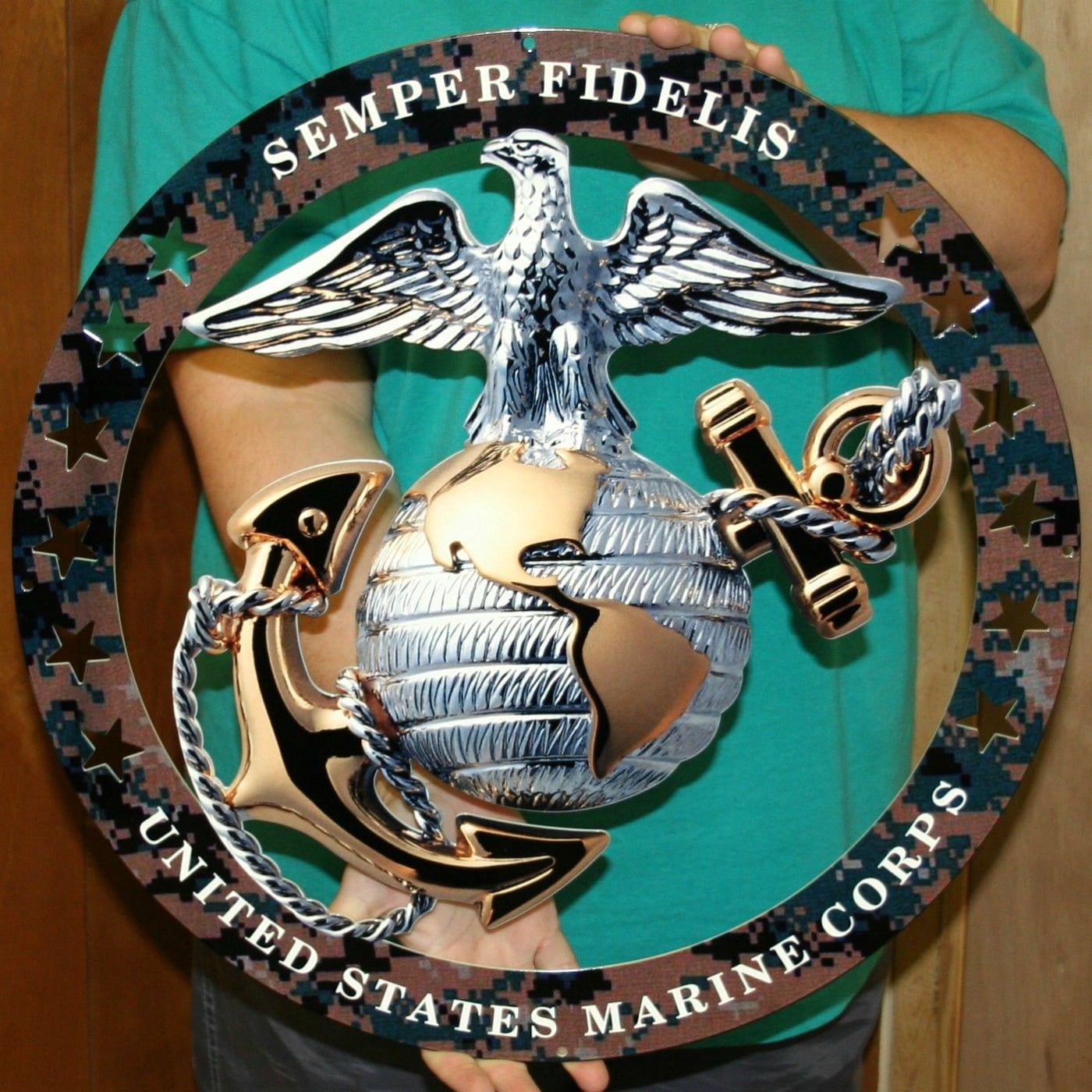 Usmc Officer Round Large Wall Emblem Camouflage 19x19 Marine Corps