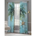 thumbnail image 4 of Coastal Blue Green Sheer Curtains 84 Inch Length 2 Panels Set, Ocean Beach Tropical Plant Starfish Voile Window Treatment Rod Pocket Curtains Sheers Drapes for Bedroom/Living Room/Kitchen 52"x84"x2, 4 of 7