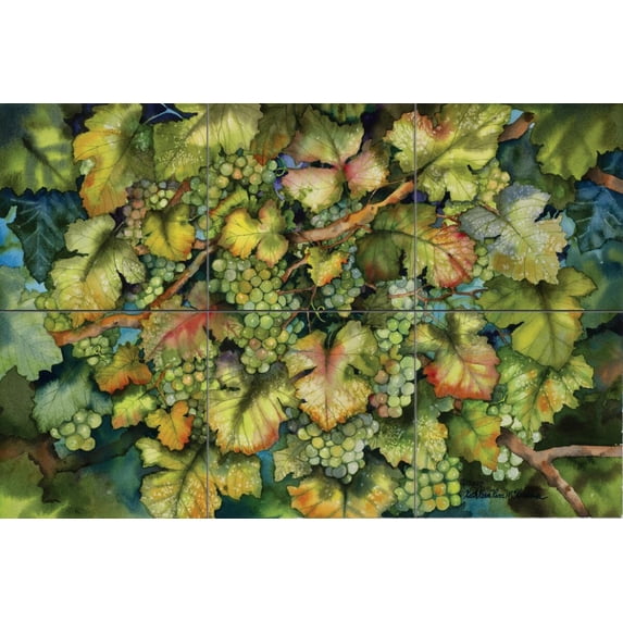 Tile Mural Kitchen Backsplash - Chardonnay Grapes - by Kathleen Parr McKenna