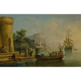 thumbnail image 3 of Claude-Joseph Vernet 24x17 Black Modern Framed Museum Art Print Titled - View of a Mediterranean Port with a Group of Figures on the Shore's Edge, a Large Ship Beyond, 3 of 5
