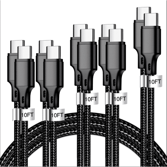 USB C to USB C Charger Cable, 5 Pack [3/3/6/6/10ft] Type  Fast Charging Cord Wire Compatible for iPhone 17/16/15 iPad Ps5 Controller Galaxy(Black)