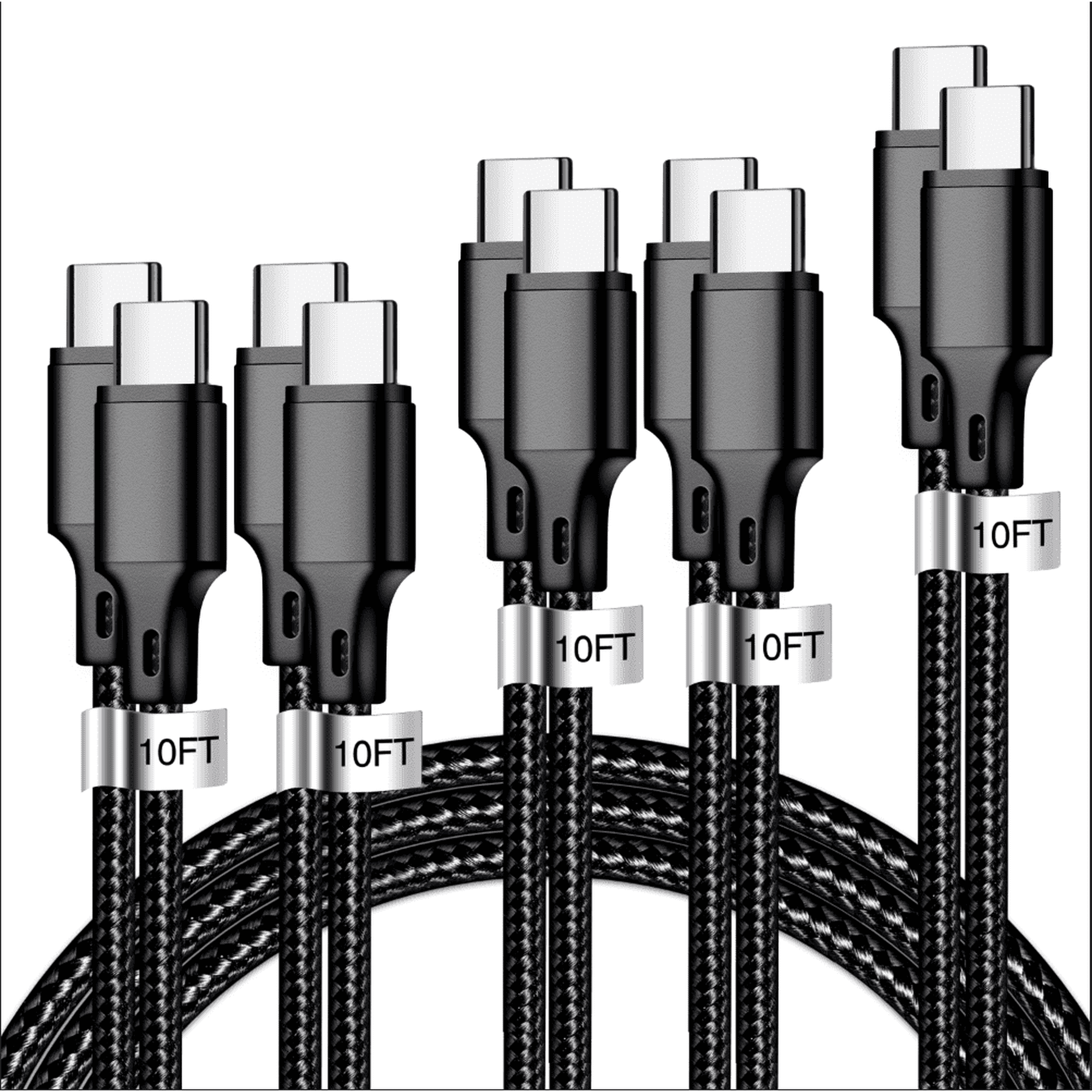 PEKYOK Usb-C to Usb-C Fast Charging Cable, 5-Pack, 60W 3/3/6/6/10 ft, Compatible with iPhone 17/16/15 Series, PS5 Controller, Samsung Galaxy, Black