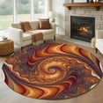 thumbnail image 3 of 6ft Washable Round Rug, Abstract Non-Slip Circle Area Rug for Living Room Bedroom, Swirling Shape Brown Gold Red Marble Texture Modern Indoor Floor Mat for Home Decor, 3 of 9