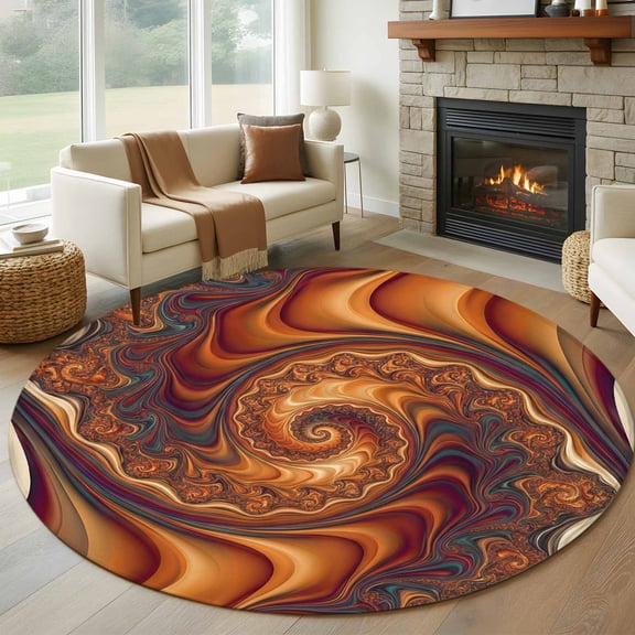 Round Rugs 5Ft, Brown Orange Black Round Area Rug Washable Indoor Throw Carpet, Modern Tie-dyeing Ombre Abstract Art Soft Non Slip Circle Rug for Cabinet Bathroom Home Decor Aesthetic