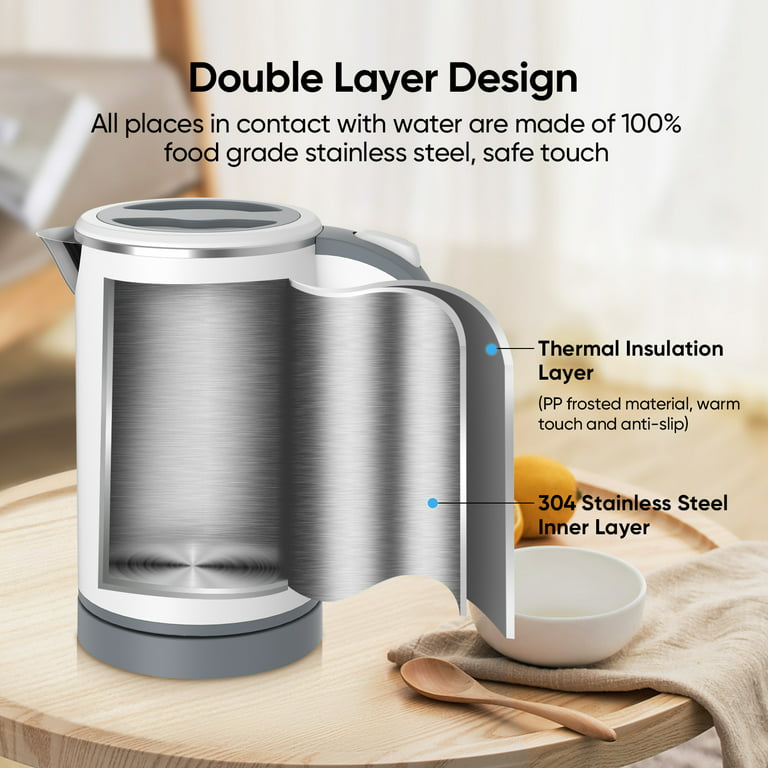 Travel Electric Kettle Portable Mini Kettle,Small Hot Water Boiler with 4  Temperature Settings,304 Stainless Steel,Fast Boiling Water with Auto